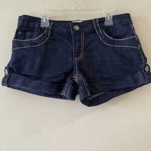 Arden B Classic Dark Wash Mini Cuffed Denim Shorts